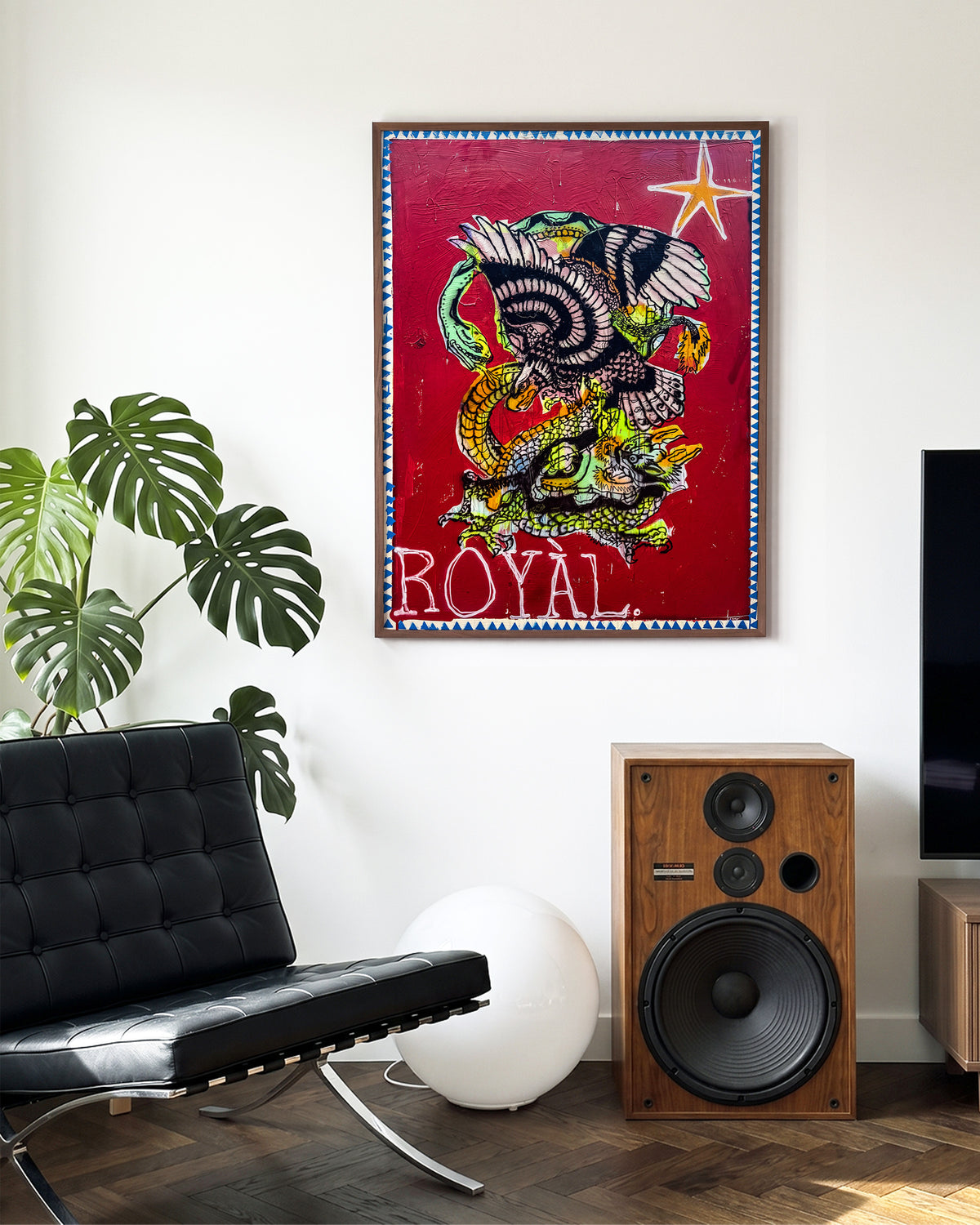 Battle Royal pop art comic print in a walnut frame, in a room setting