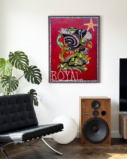 Battle Royal pop art comic print in a walnut frame, in a room setting