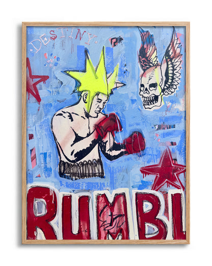 Break Through retro comic pop art print in an oak frame