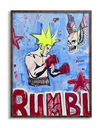 Break Through retro comic pop art print in a walnut frame
