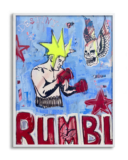 Break Through retro comic pop art print in a white frame