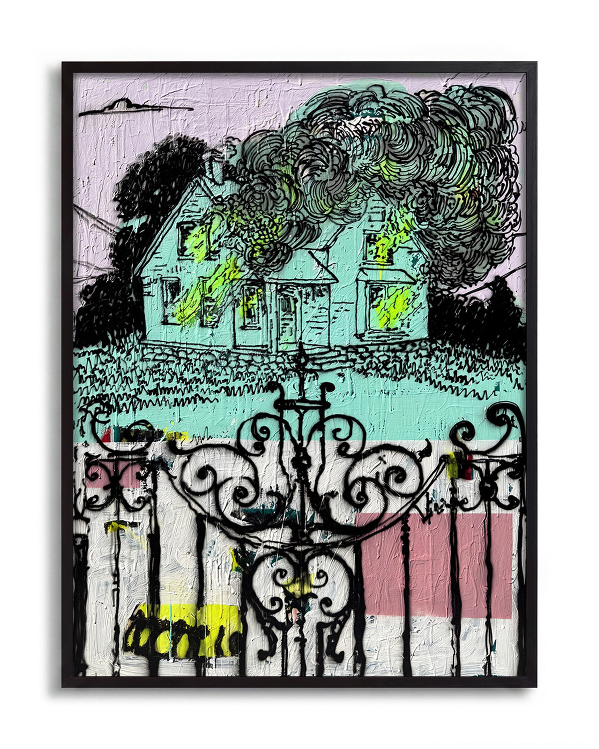 Broken pop art comic collage print in a black frame