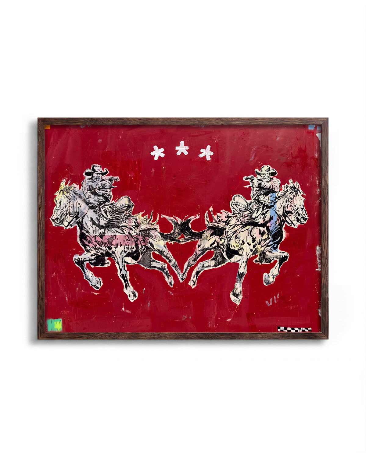 Butterfly pop art comic print in a walnut frame