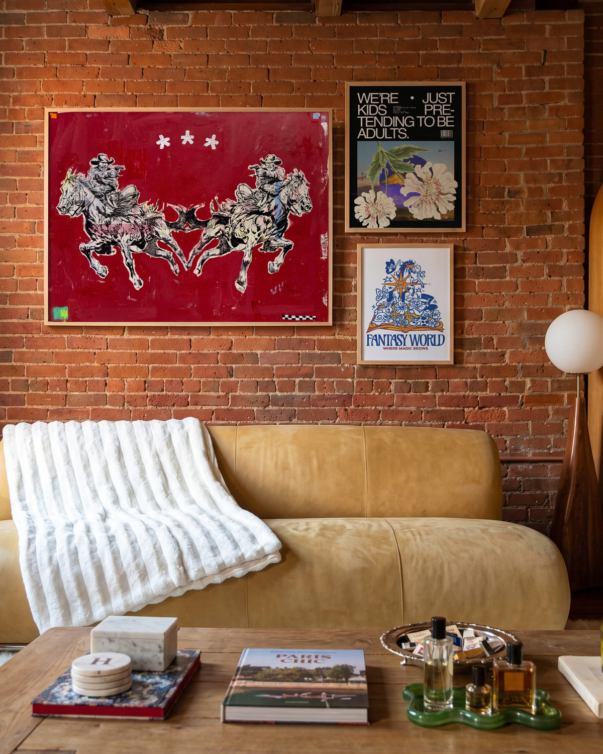 Butterfly pop art comic print in an oak frame, in a room setting