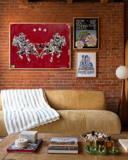 Butterfly pop art comic print in an oak frame, in a room setting