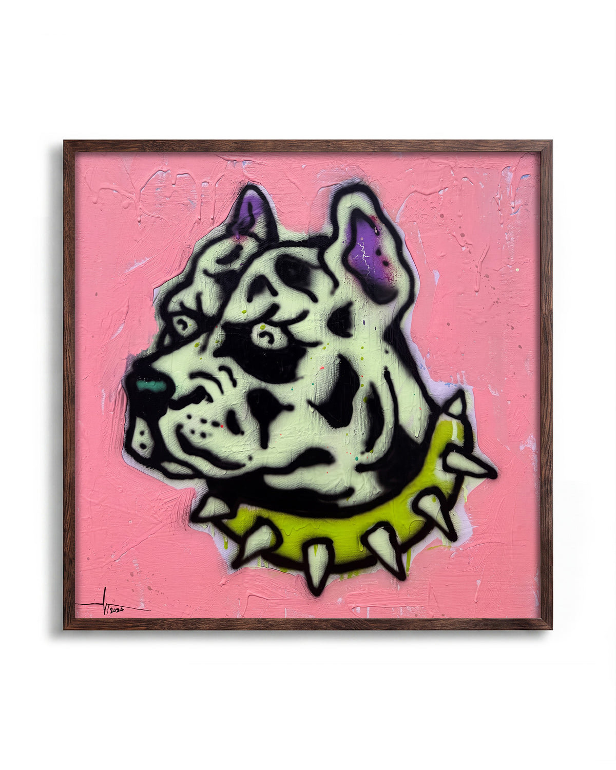 Bulldog Riot - no background framed - walnut