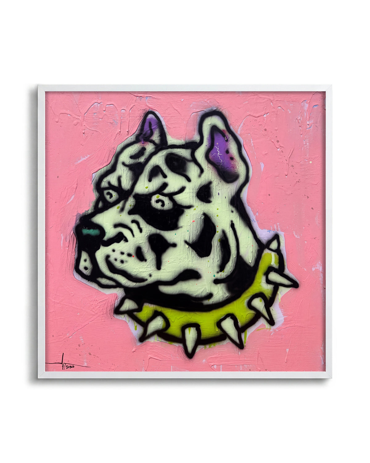 Bulldog Riot - no background framed - white
