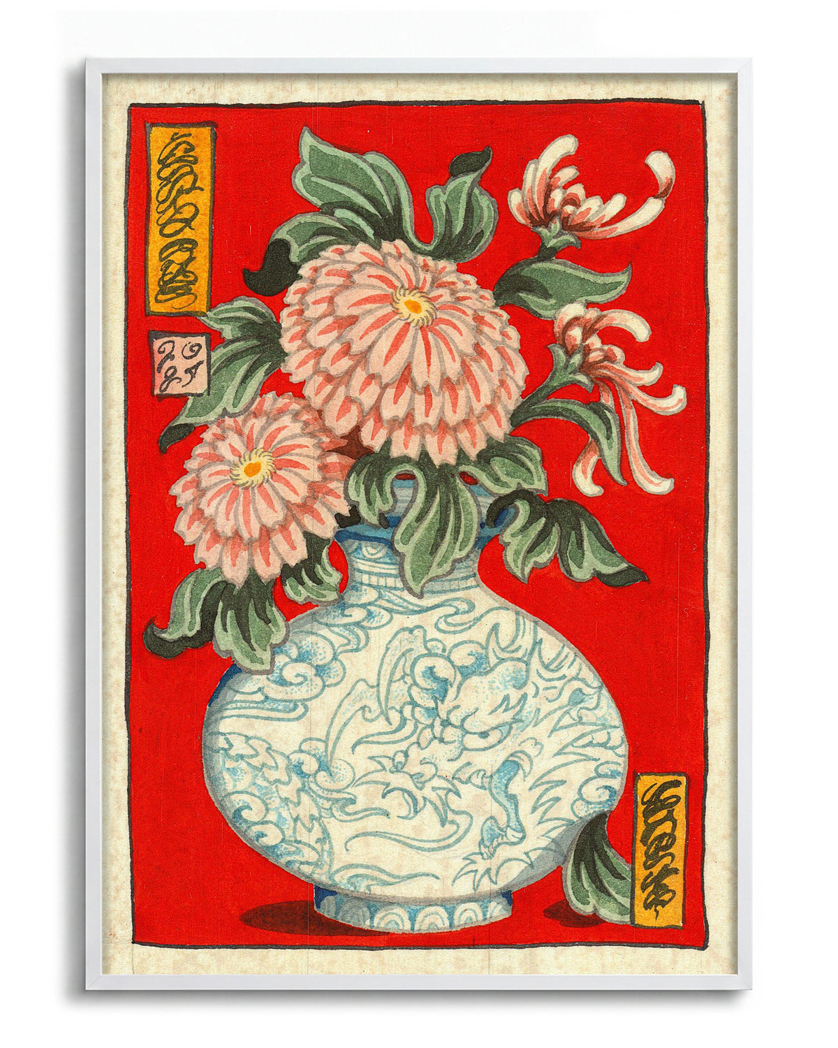 Flowers in Bloom Japanese floral art print in a white frame