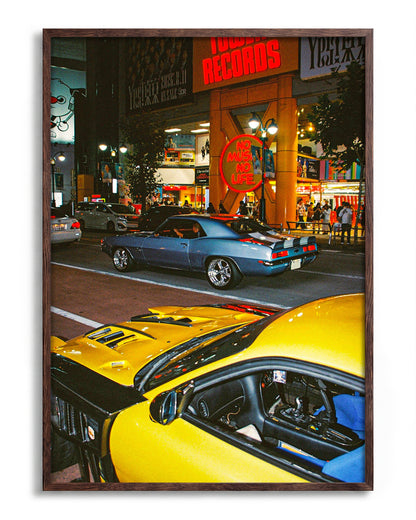 Downtown Shibuya Tokyo street photography print in a walnut frame
