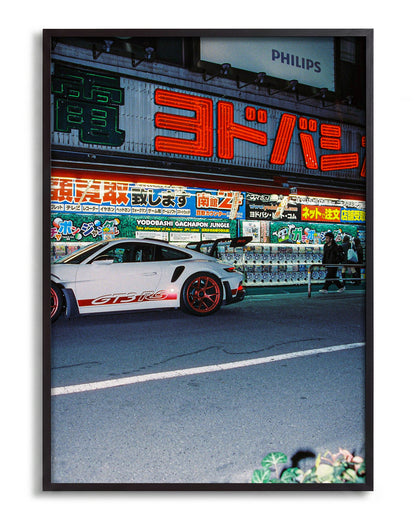 Late Arrival JDM car photography print in a black frame