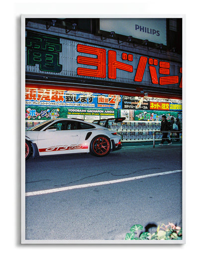 Late Arrival JDM car photography print in a white frame