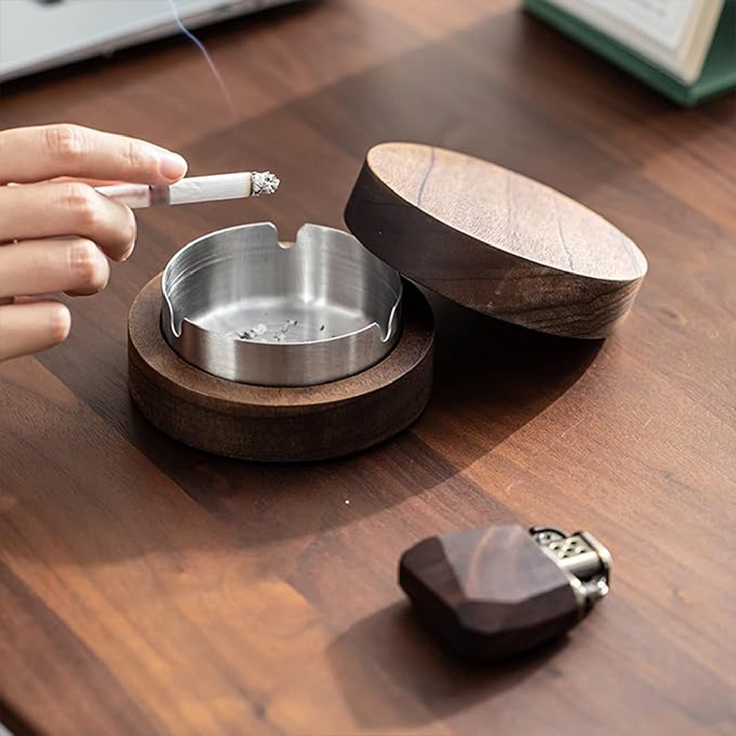 Solid Walnut & Stainless Steel Ash Tray