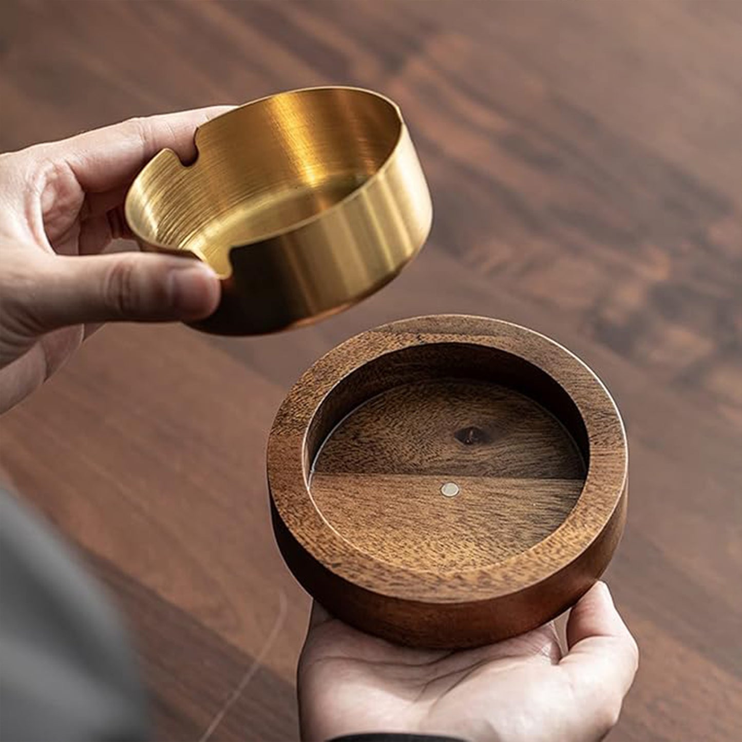 Solid Walnut & Stainless Steel Ash Tray