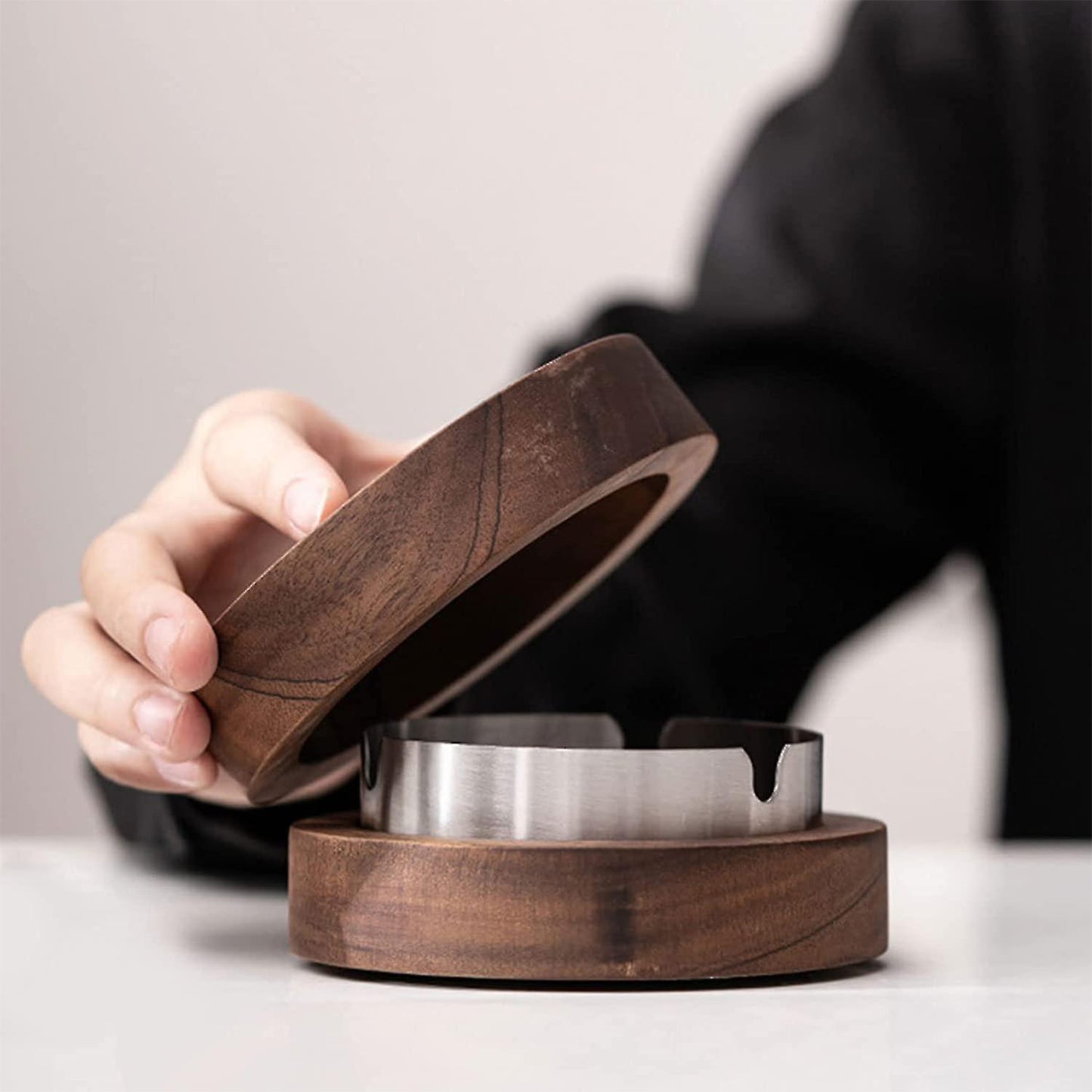 Solid Walnut & Stainless Steel Ash Tray