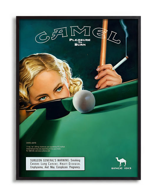 Camel Vintage Pool - no background framed - black