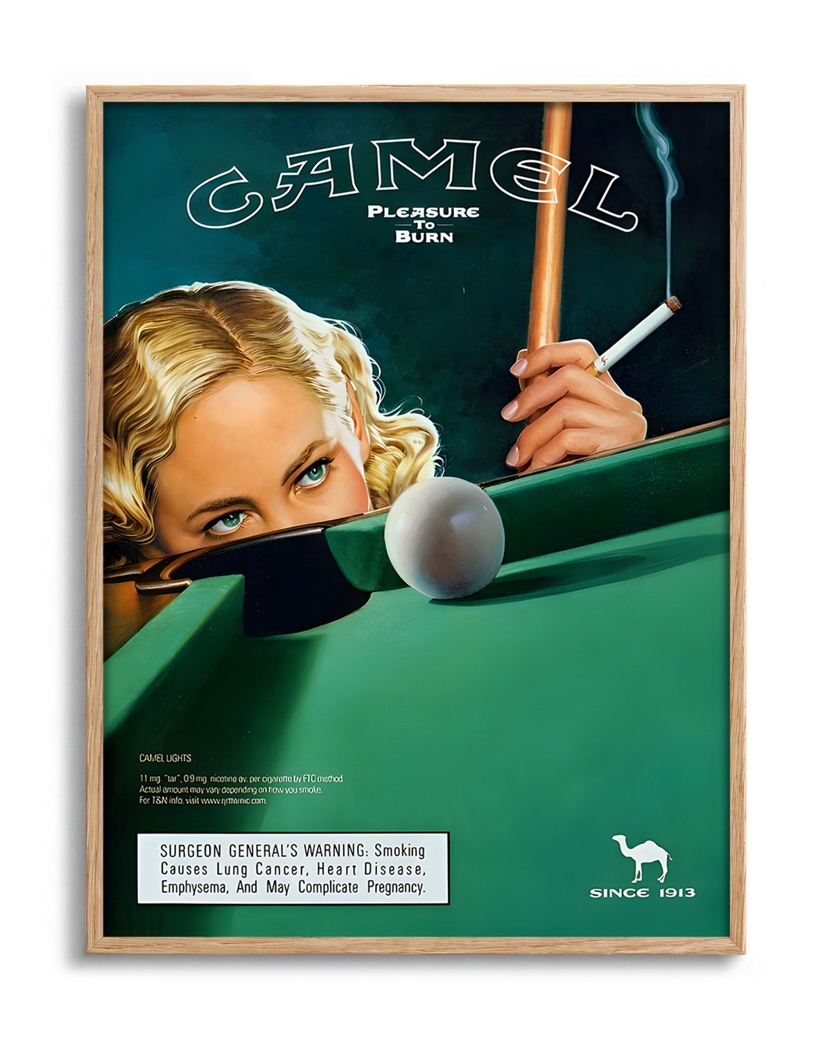 Camel Vintage Pool - no background framed - oak