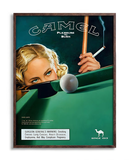 Camel Vintage Pool - no background framed - walnut