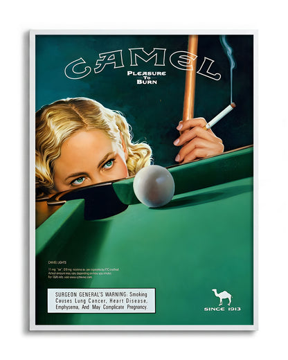 Camel Vintage Pool - no background framed - white