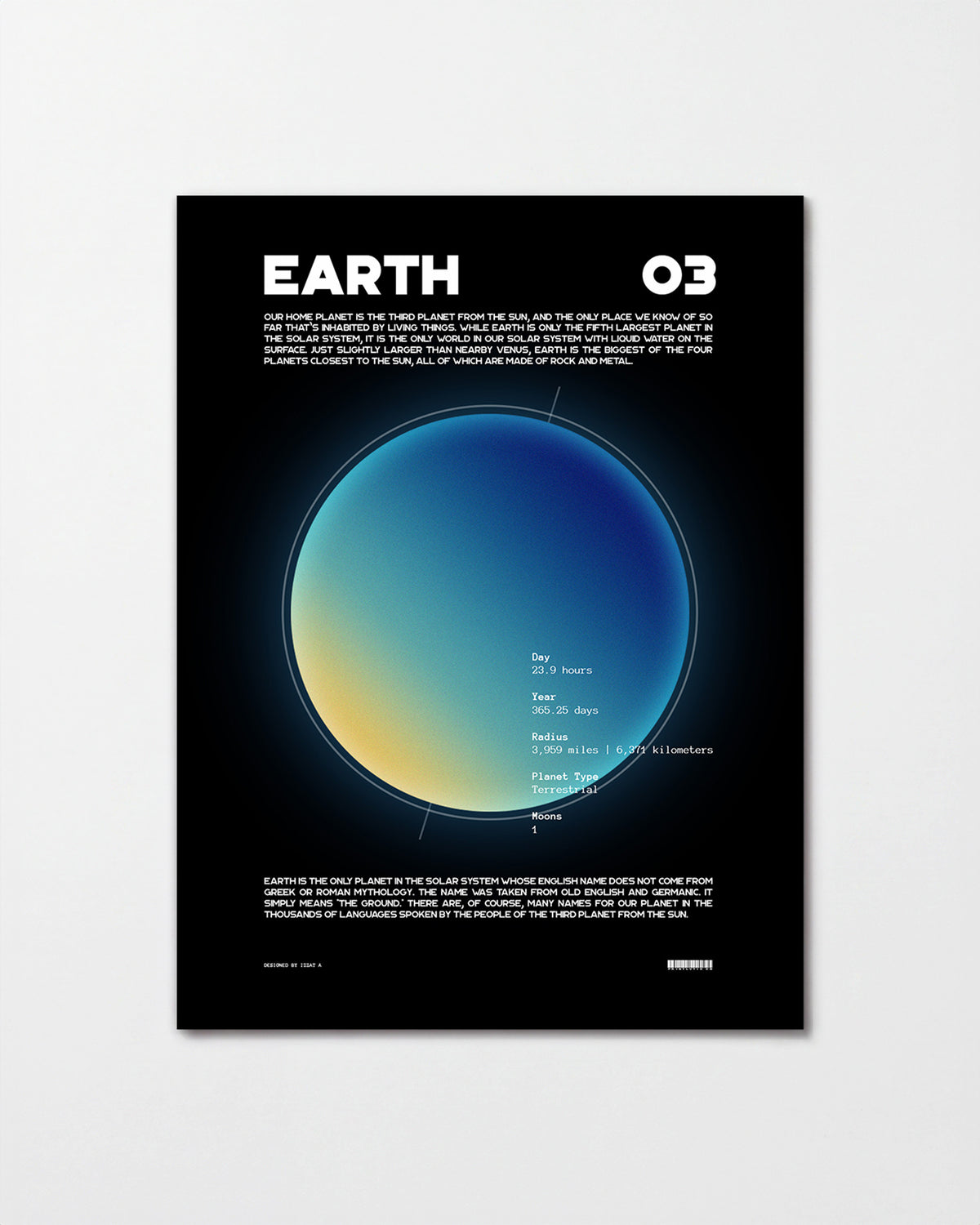 Earth retro space art print, unframed