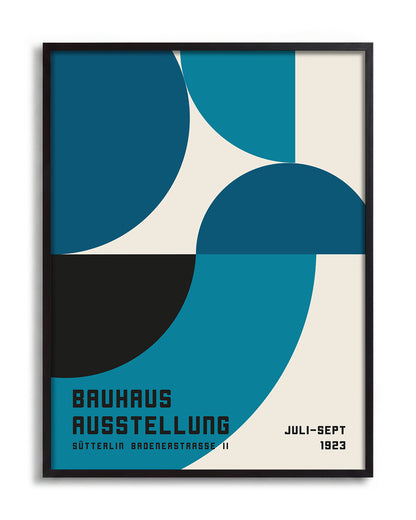 Bauhaus geometric art poster in a black frame