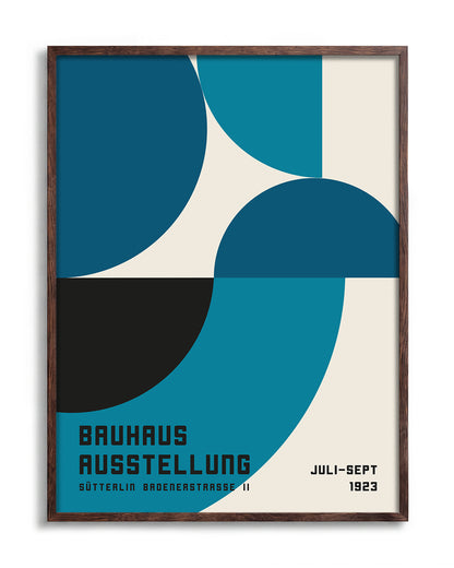 Bauhaus geometric art poster in a walnut frame