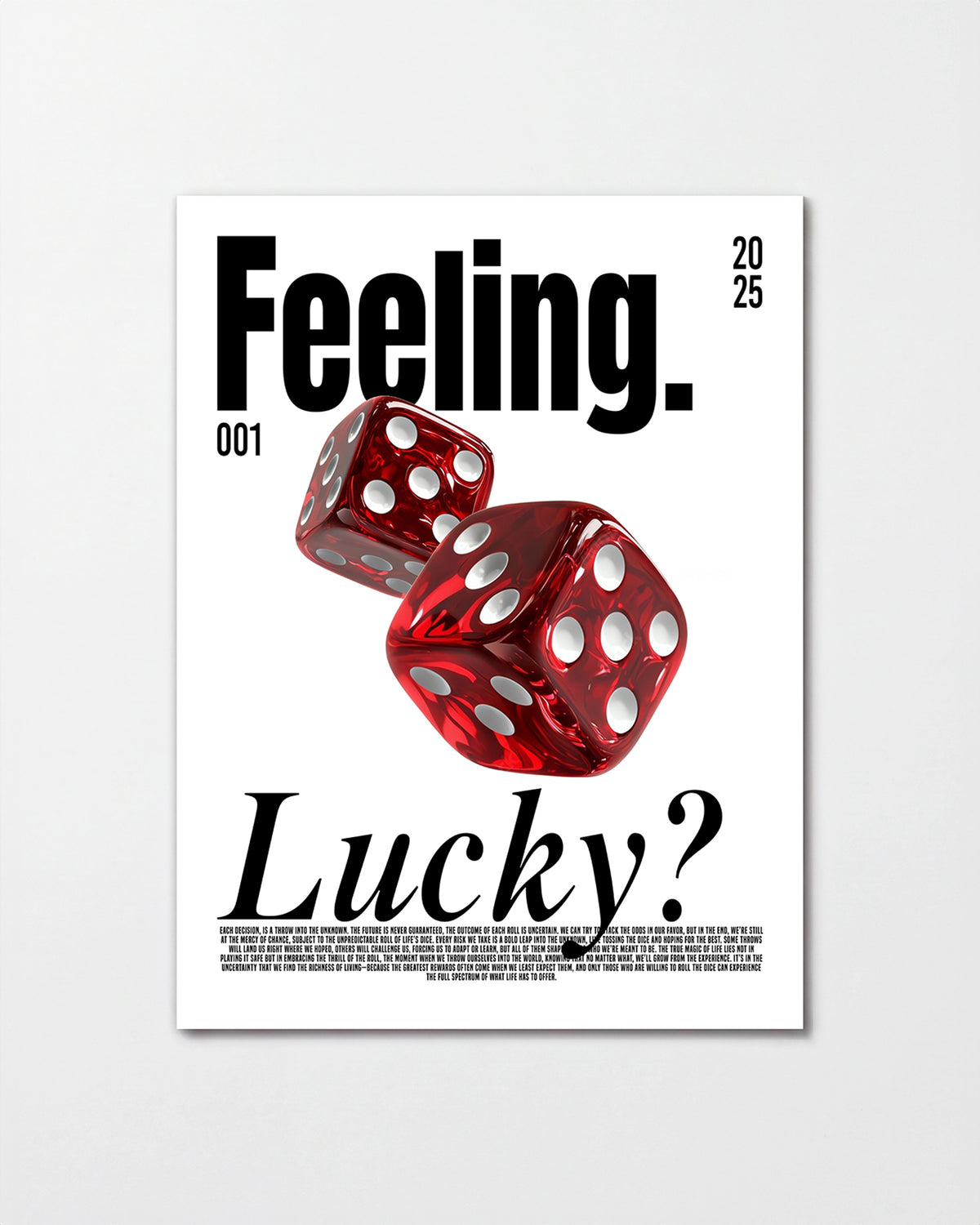 Feeling Lucky dice typography poster, unframed