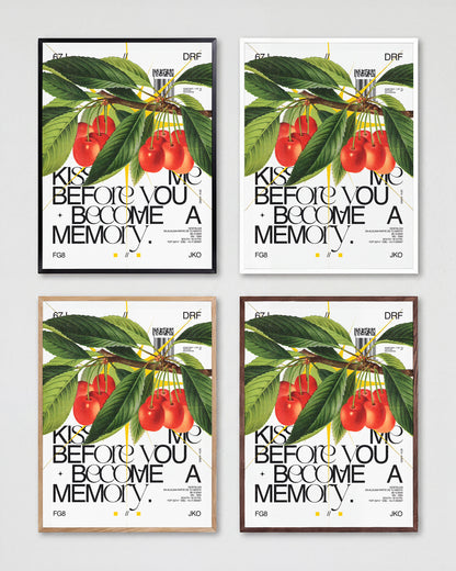 Kiss Me romantic quote poster shown in all frame colours