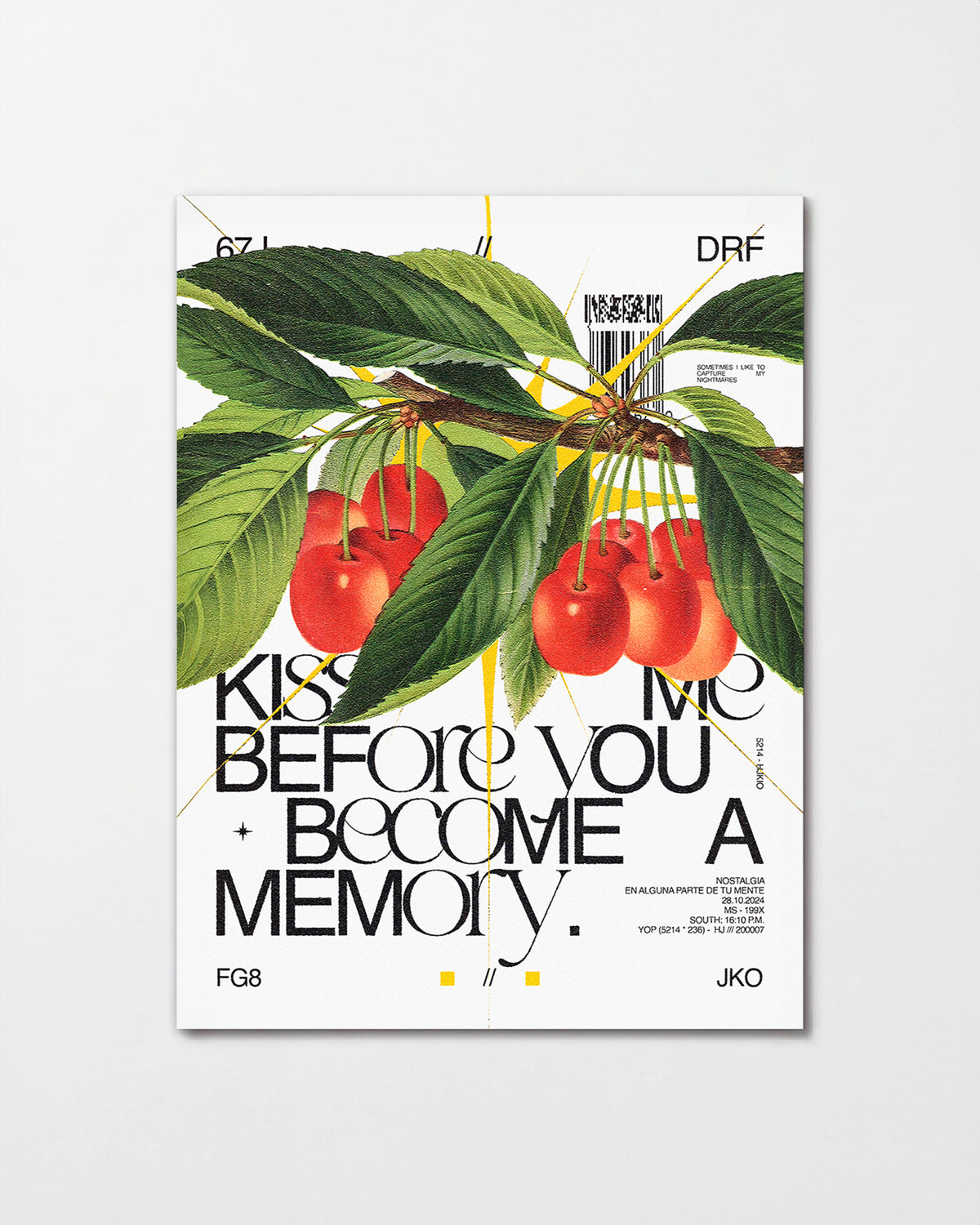 Kiss Me romantic quote poster, unframed