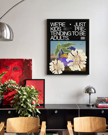 Adults funny quote poster in a black frame on a room wall