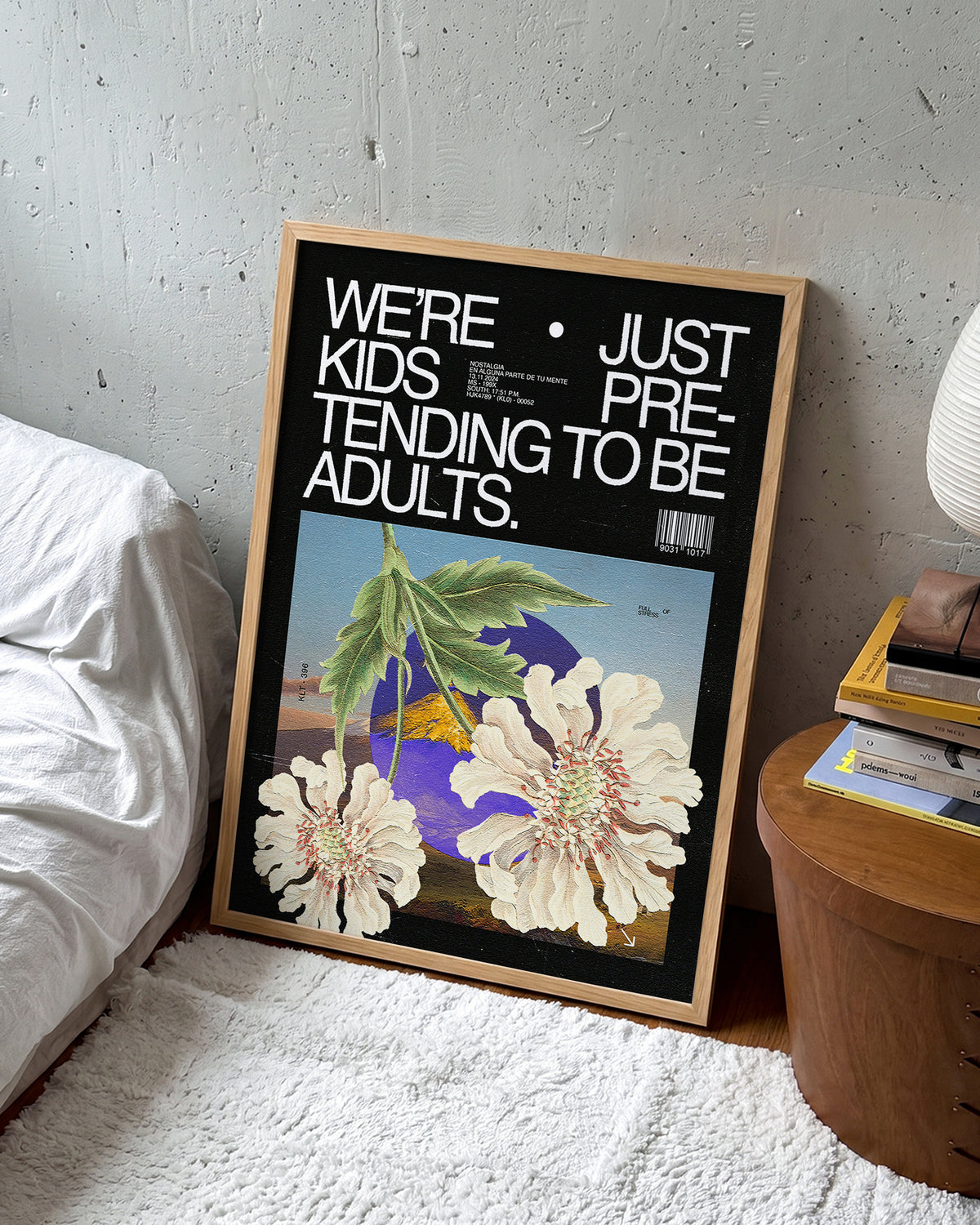 Adults funny quote poster in an oak frame on a room wall