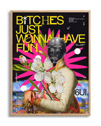 B*tches Just Wanna Have Fun funny quote poster in an oak frame
