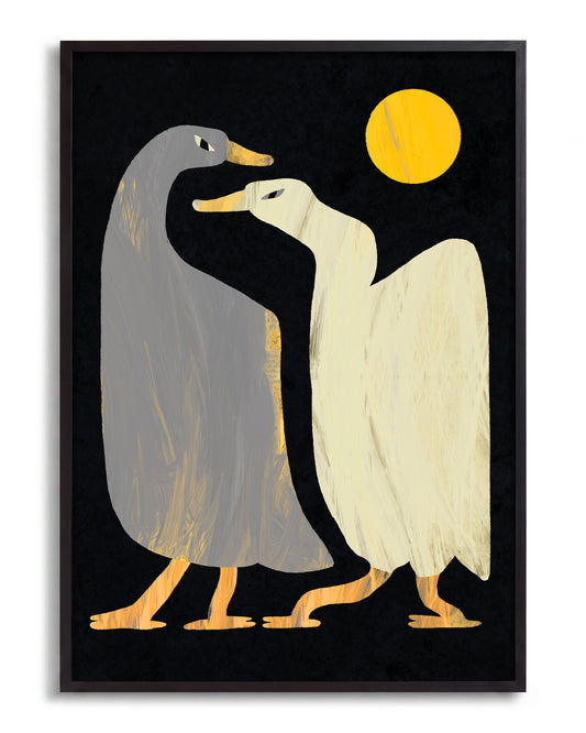 Angry Ducks - no background framed - black