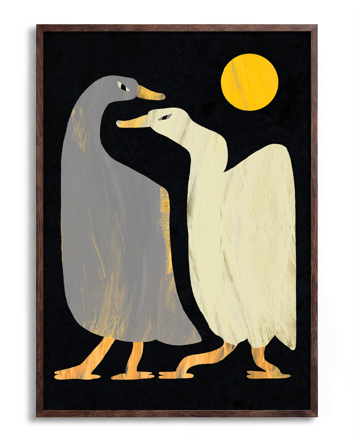 Angry Ducks - no background framed - walnut