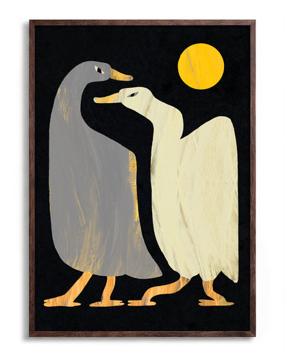 Angry Ducks - no background framed - walnut