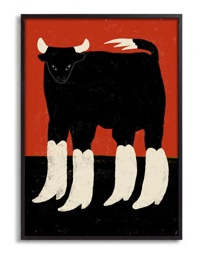 Boots n Bull - no background framed - black