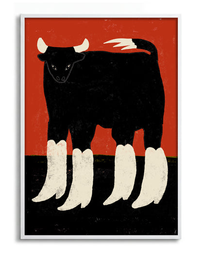 Boots n Bull - no background framed - white