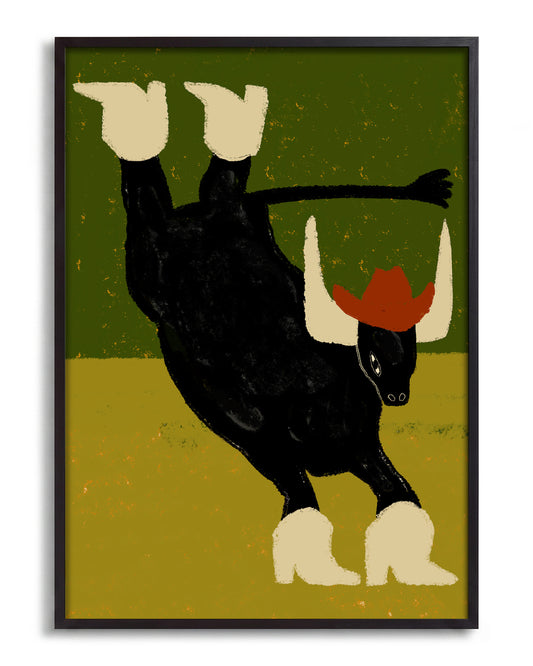 Cowboy Bull - no background framed - black