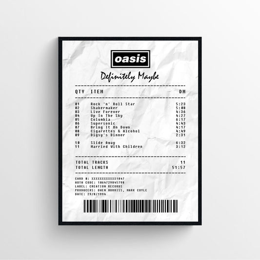 Oasis Definitely Maybe Receipt style poster