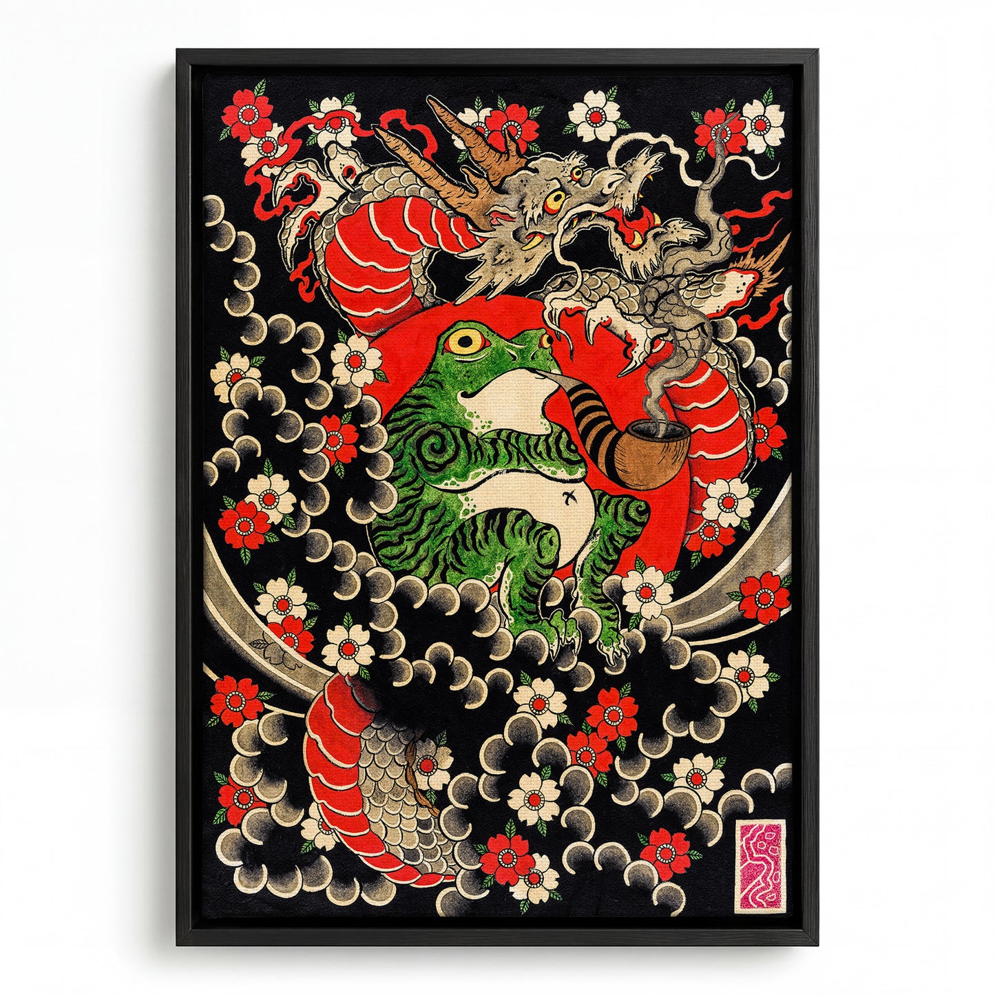 Dragon, Frog & Sakura canvas