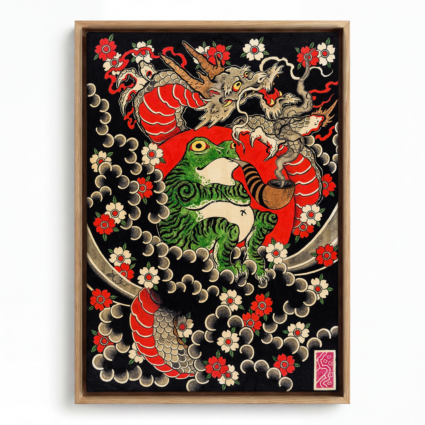 Dragon, Frog & Sakura canvas