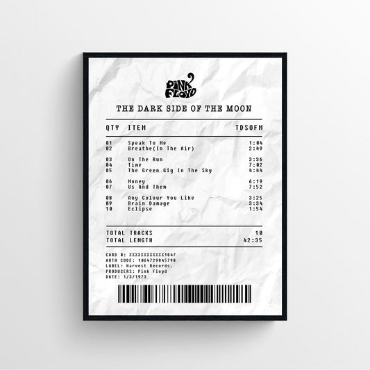 Pink Floyd The dark side of the moon receipt style poster