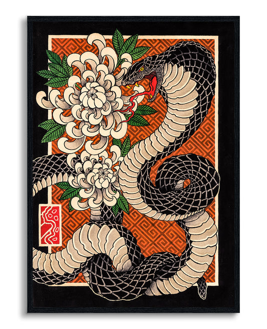 Serpente e crisântemos