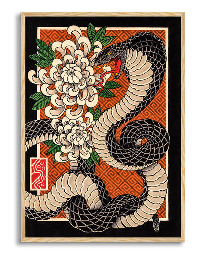 Serpente e crisântemos
