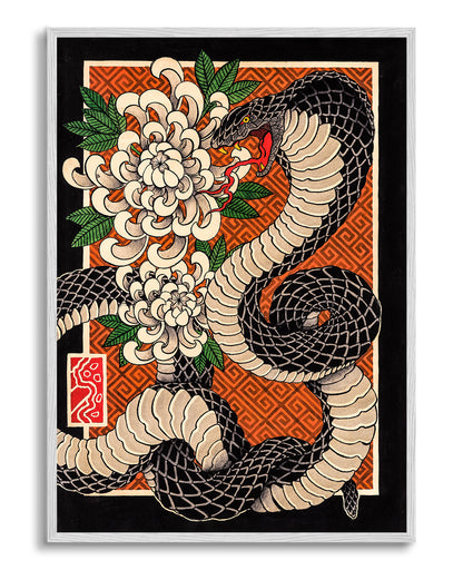 Serpente e crisântemos