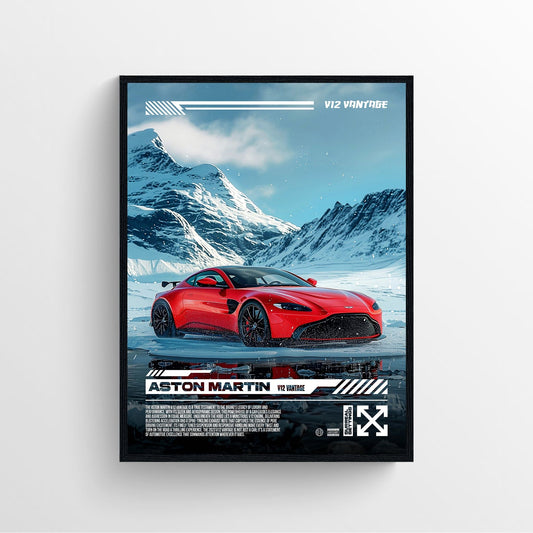 Aston Martin v12 vantage ai car poster arctic circle framed