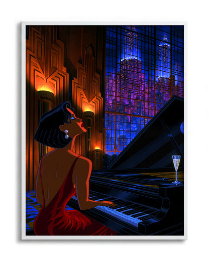 Swanky 14 retro city illustration print in a white frame