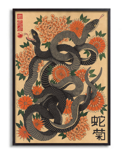 The Dance of the Snakes - no background framed - black