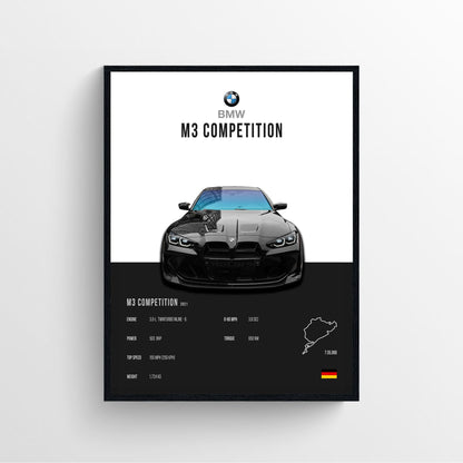 white and black bmw car poster framed