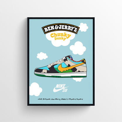 Nike Ben and Jerrys chunky dunky sneaker poster, fashion poster framed