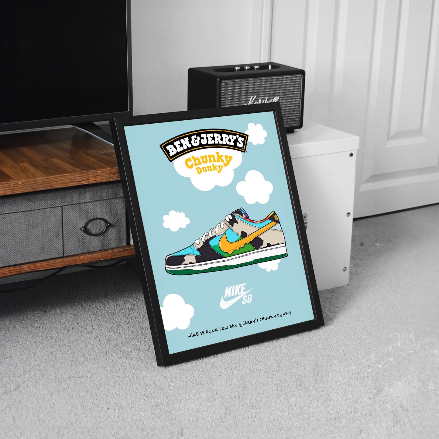 Nike Ben and Jerrys chunky dunky sneaker poster, fashion poster framed